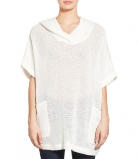 James Perse Ivory Mesh Knit Hooded Top