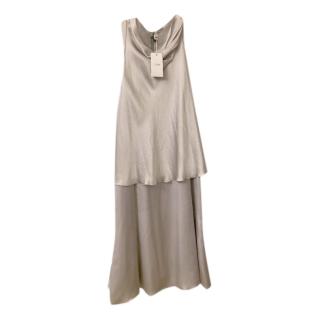 Armani Collezioni Silk Draped Silver Dress