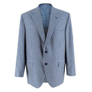Donato Liguori Blue Checkered Cotton Blend Tailored Blazer Jacket