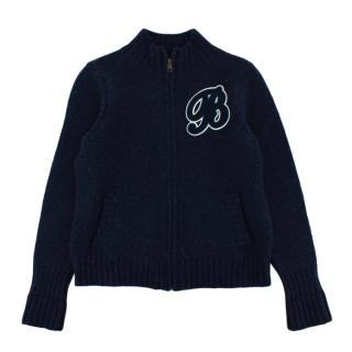 Bonpoint Blue Wool & Alpaca Blend Knit Zipper Cardigan
