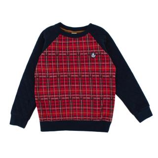 Petit Bateau Red & Blue Checkered Quilted Sleeve Sweater
