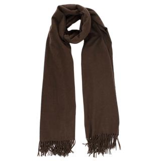 Hermes Brown Cashmere Embroidered Logo Stole