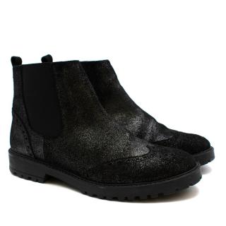 Bonpoint Black Suede Glitter Chelsea Ankle Boots