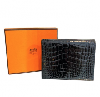 Hermes Lisse Alligator Mississippiensis Bi-Fold Black Wallet