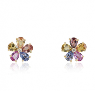 Bvlgari Yellow Gold Diamond & Sapphire Flower Earrings