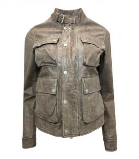 Belstaff Distressed Antique Brown Leather Biker Jacket