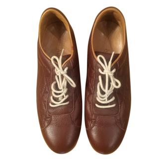 Asprey Brown Leather Lace-Up Sneakers