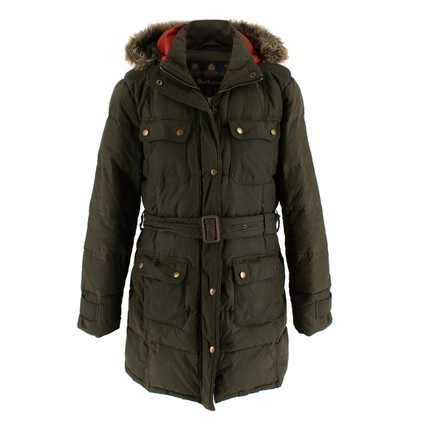 Barbour Green Faux Fur Trimmed Storm Down Wax Jacket | HEWI