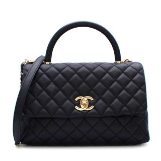 Chanel Navy Caviar Leather Large Top Handle Flap Bag