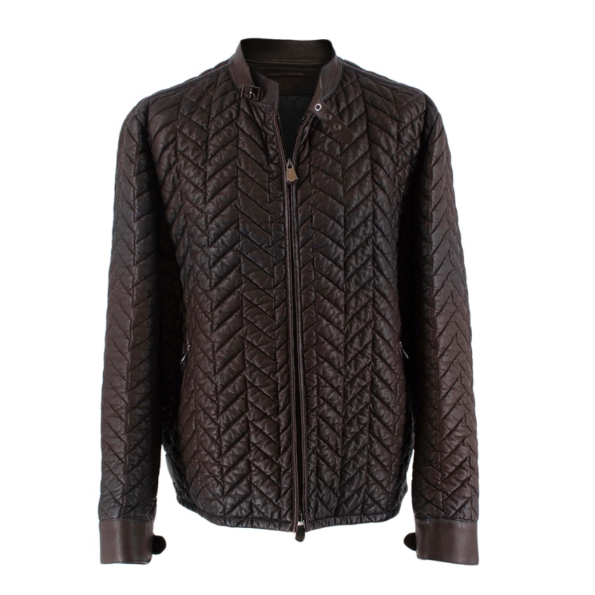 Berluti Brown Lambskin Chevron Leather Jacket