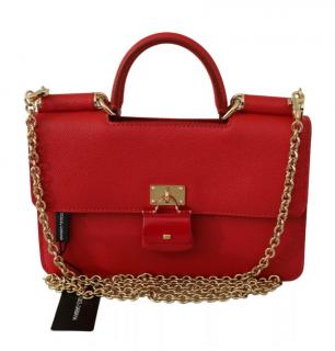 Dolce & Gabbana Red Leather Sicily Phone Wallet on Chain