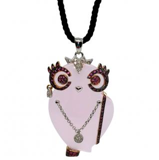 Madame Rose Quartz Pink Sapphire & Diamond Owl Pendant