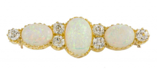 Bespoke Yellow Gold Antique Opal and Diamond Brooch