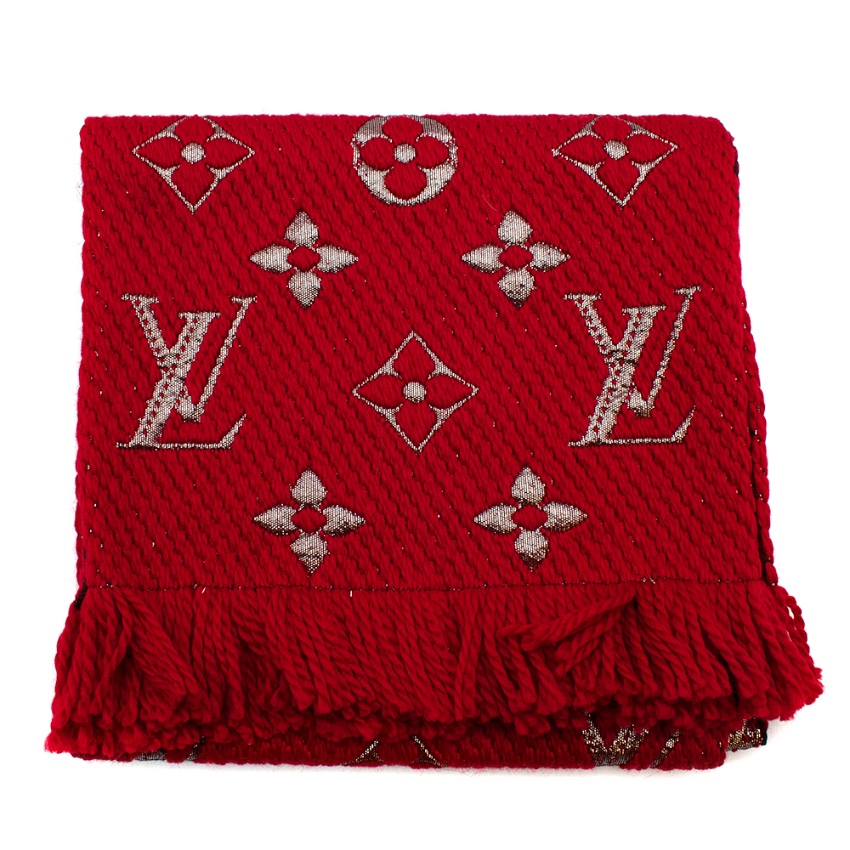 Louis Vuitton Red Wool Silk Blend Logomania Shine Scarf | HEWI