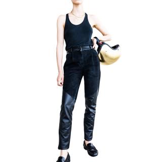 Alice Balas Black Leather & Suede Paneled Trousers