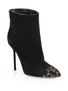 Sergio Rossi Suede Leopard Cap-Toe Ankle Boots