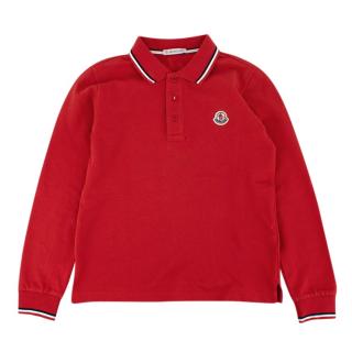 Moncler Red Cotton Long Sleeve Polo Shirt