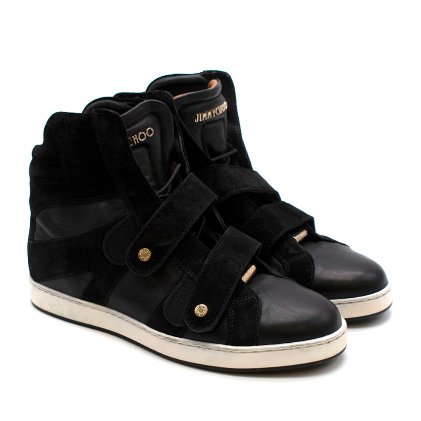 Jimmy Choo Black Leather Hightop Trainers Size 345 | HEWI