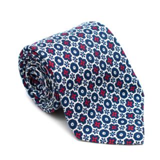 E. Marinella Red & Blue Floral Embroidered Silk Tie