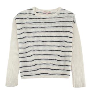 Bonpoint Kids 12Y White & Navy Striped Knit Sweater