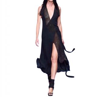 Versace Black Sheer Embellished Draped Runway Gown