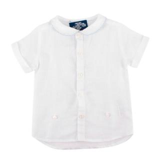 Thomas Brown Baby Boys White Linen Short Sleeve Top