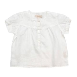 Ovale Baby Girls White Linen Short-Sleeve Shirt