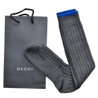 Gucci Charcoal Grey Ribbed Wool Socks