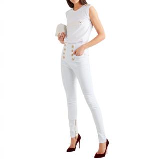 Balmain White Sailor Button Skinny Jeans