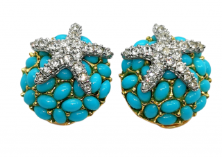 Kenneth Lane Crystal Embellished Turquoise Starfish Earrings