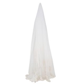 Bespoke Ivory Beaded Lace Trim Tulle Ellipse Cut Veil