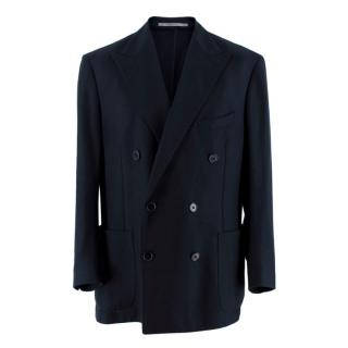 Doriani Navy Wool Knit Double-Breasted Tailored Jacket