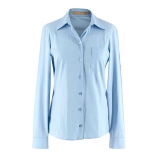 Michael Kors Blue Cotton Blend Long Sleeve Button-Up Blouse