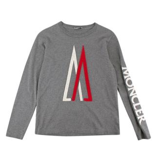 Moncler Grey Cotton Jersey Logo Sweater