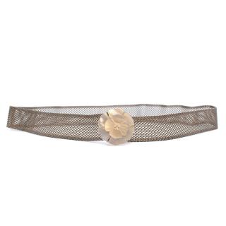 Chanel Silver Mesh Belt w/ Mother of Pearl Camellia Buckle