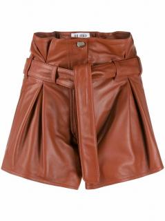 Attico cognac leather tie waist shorts 