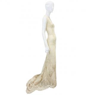 Ermanno Scervino Beige Full Lace Scalloped Gown