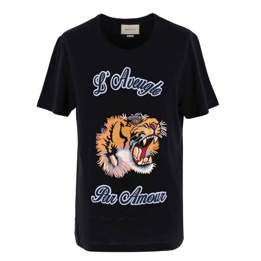 Gucci Black Cotton Laveugle Par Amour Tiger Tshirt | HEWI