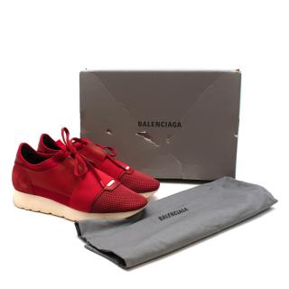 Balenciaga Red Race Runners Leather & Mesh Trainers