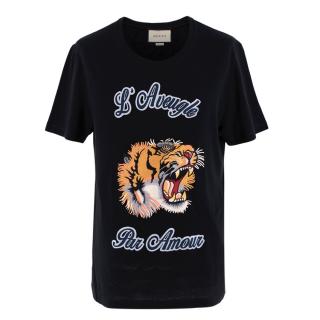 Gucci Black Cotton L'aveugle Par Amour Tiger T-shirt