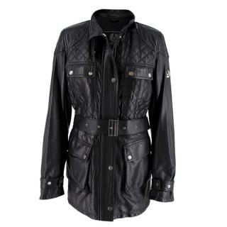 Belstaff Black Leather Quilted Belted Jacket