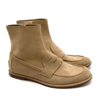 Loewe Cream Suede Loafer Boots