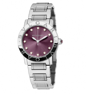 Bvlgari Stainless Steel Diamond Purple Satine 33mm Ladies Wrist Watch