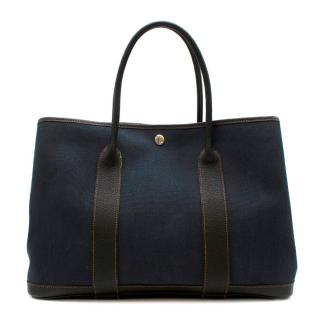 Hermes Blue Canvas and Leather Garden Party Tote Bag
