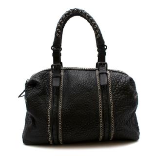 Bottega Veneta Black Grained Leather Intrecciato Detail Handbag