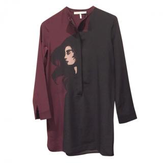 Victoria Victoria Beckham Black/Burgundy Silhouette Shirt Dress