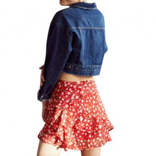 The Kooples Red Floral Print Ruffled Mini Skirt