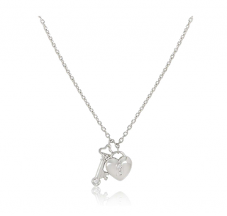 Tiffany Platinum Set Heart Lock & Key Pendant Necklace w/ Diamonds