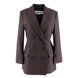 Monse Prince of Wales Check Wool Blend Double Breasted Blazer