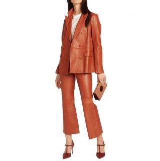 MiLaura Orange Double-breasted Leather Suit